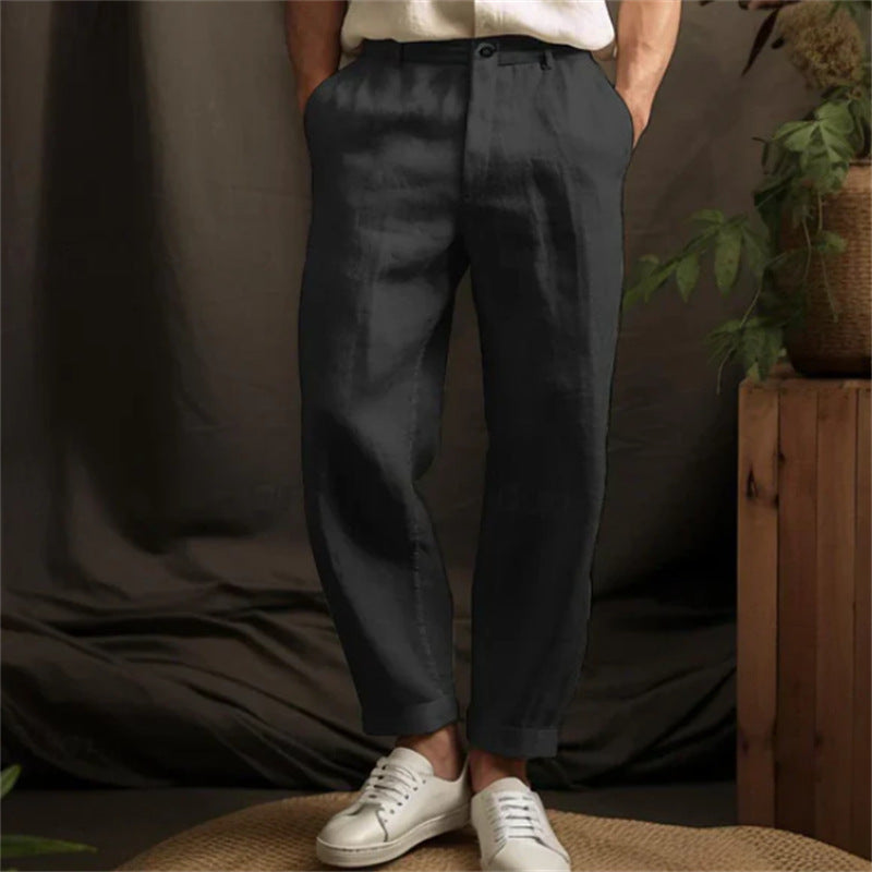 Mens Linen Blend Straight Leg Casual Pants