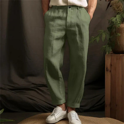Mens Linen Blend Straight Leg Casual Pants