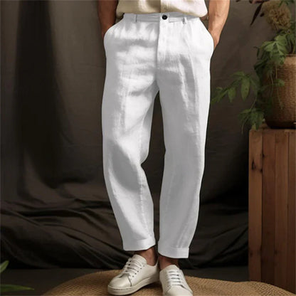 Mens Linen Blend Straight Leg Casual Pants