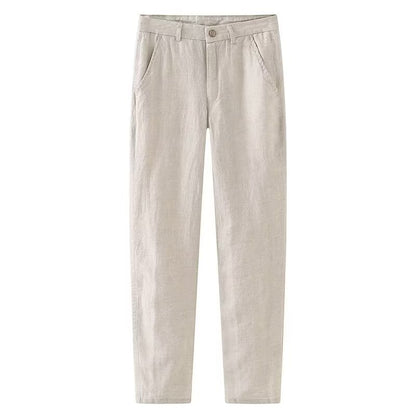 Mens Linen Blend Straight Leg Casual Trousers