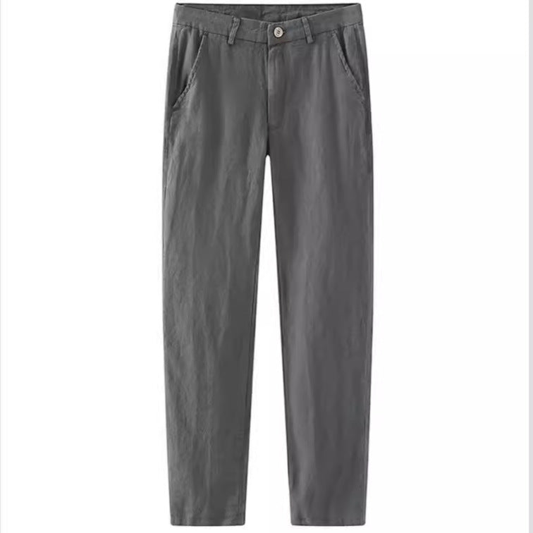 Mens Linen Blend Straight Leg Casual Trousers