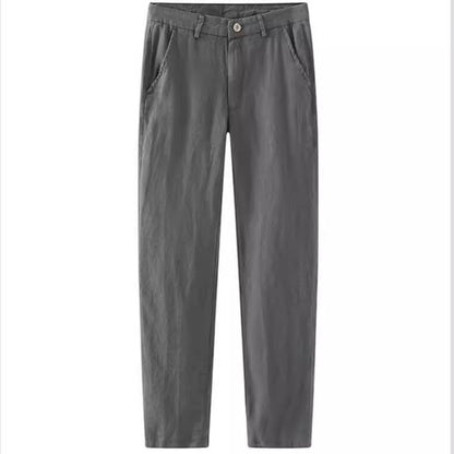 Mens Linen Blend Straight Leg Casual Trousers