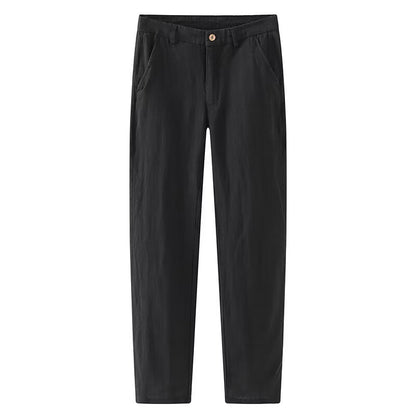 Mens Linen Blend Straight Leg Casual Trousers