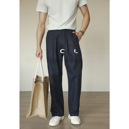 Mens Linen Blend Straight Leg Trousers