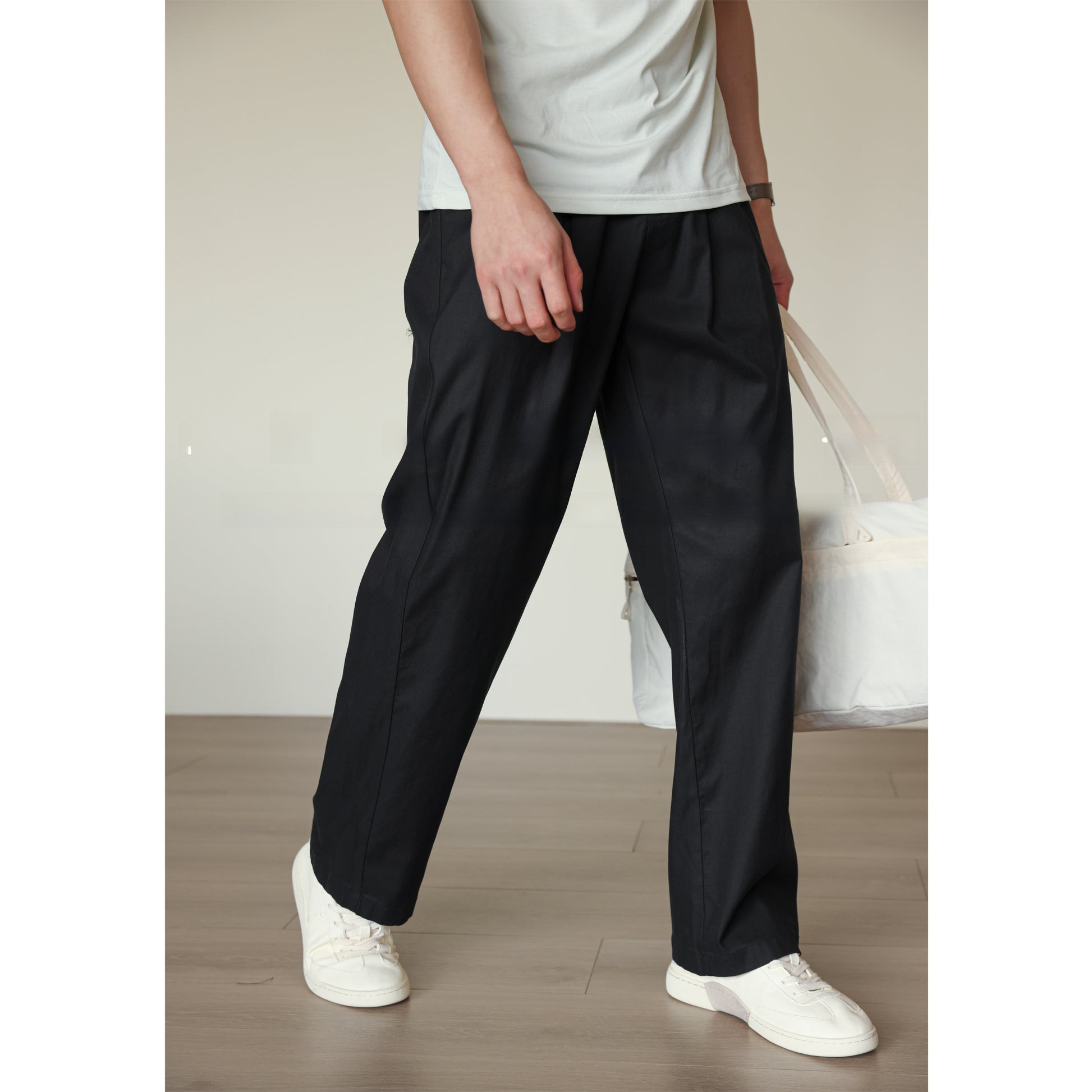 Mens Linen Blend Straight Leg Trousers