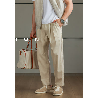 Mens Linen Blend Straight Leg Trousers