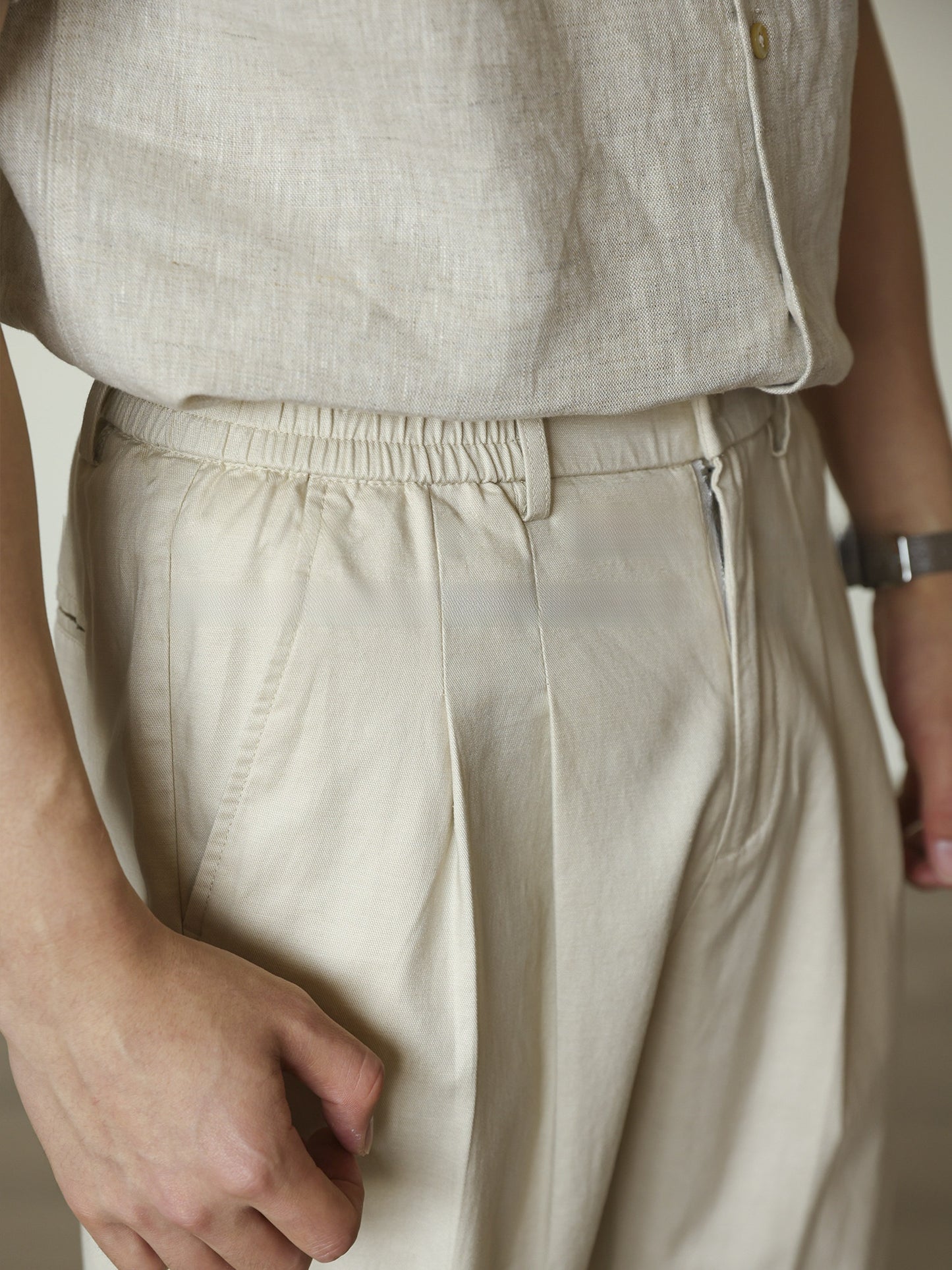 Mens Linen Blend Straight Leg Trousers