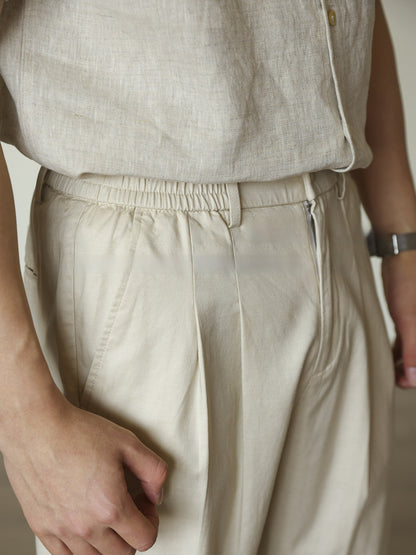 Mens Linen Blend Straight Leg Trousers