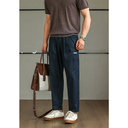 Mens Linen Blend Straight Leg Trousers