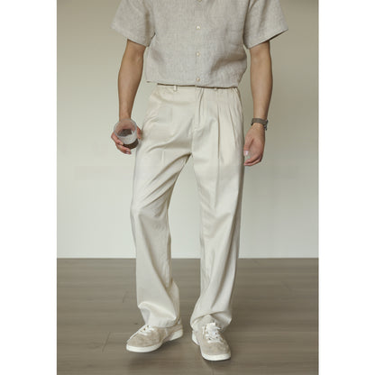 Mens Linen Blend Straight Leg Trousers