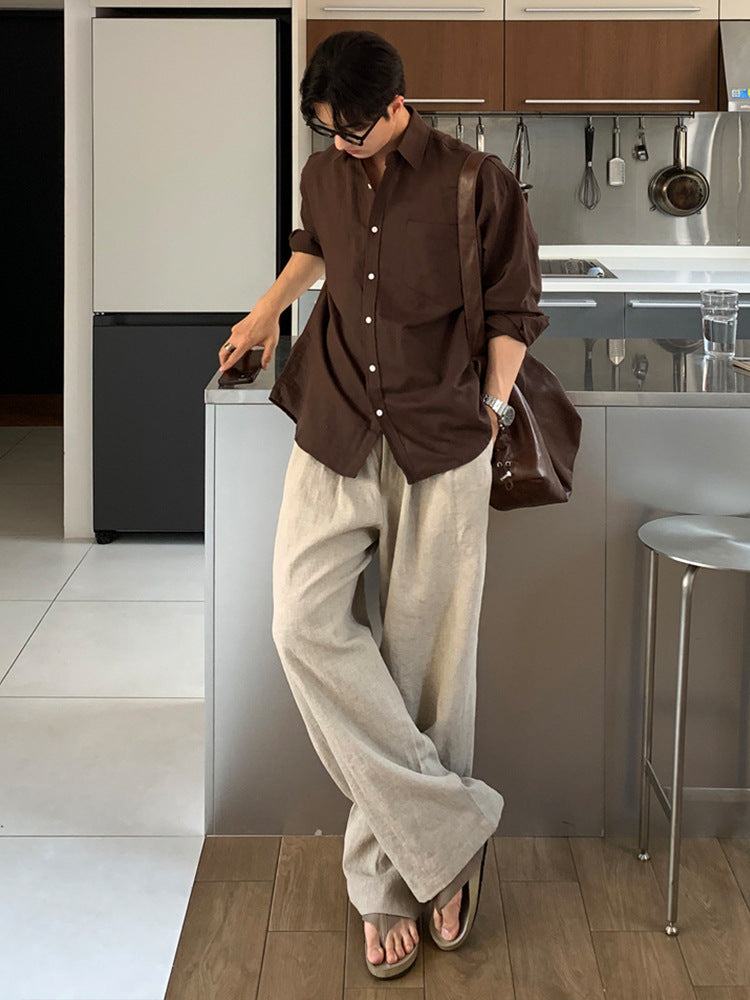 Mens Linen Casual Wide Leg Pants