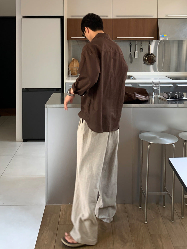 Mens Linen Casual Wide Leg Pants