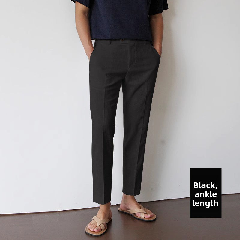 Mens Linen Cotton Blend Cropped Casual Pants