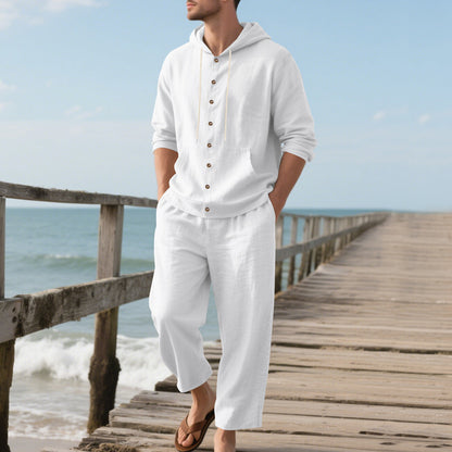 Mens Linen Hooded Shirt and Trousers