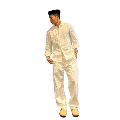 Mens Linen Shirt Long Sleeve Casual Summer Button Down