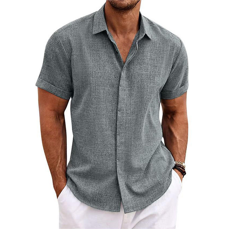 Mens Linen Short Sleeve T-Shirt Casual Shirt