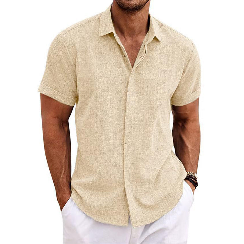 Mens Linen Short Sleeve T-Shirt Casual Shirt