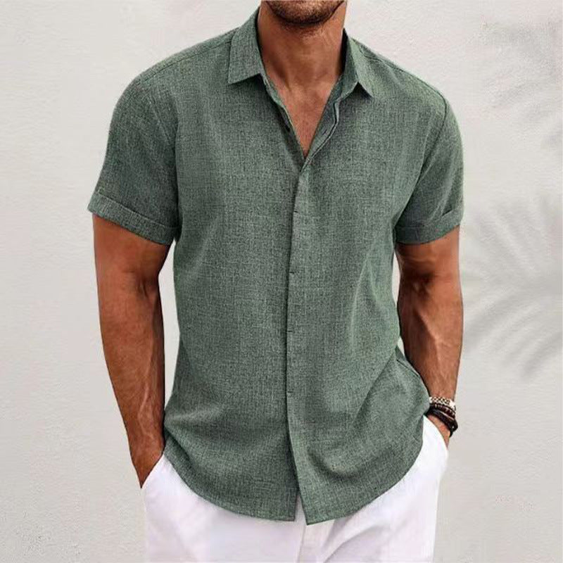 Mens Linen Short Sleeve T-Shirt Casual Shirt