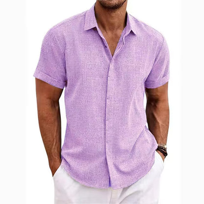 Mens Linen Short Sleeve T-Shirt Casual Shirt