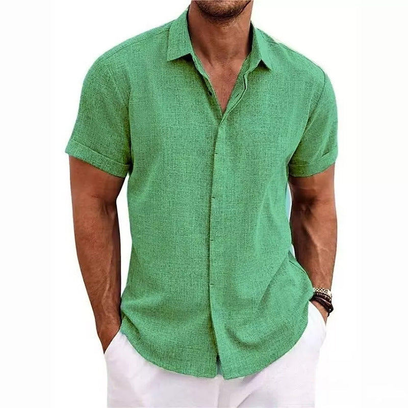 Mens Linen Short Sleeve T-Shirt Casual Shirt