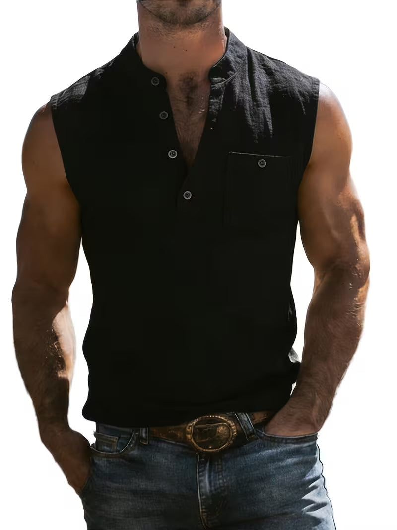 Mens Linen Sleeveless Vest