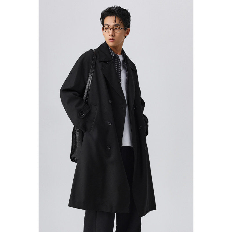 Mens Long Plaid Trench Coat with Drop Shoulder