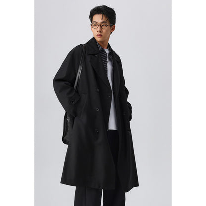 Mens Long Plaid Trench Coat with Drop Shoulder
