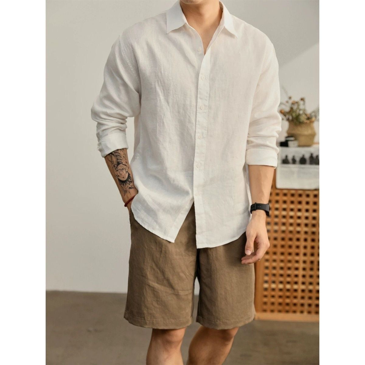 Mens Long Sleeve Cardigan Shirt