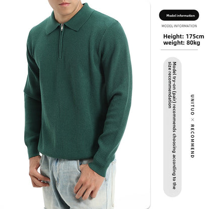 Mens Long Sleeve Knitted Polo Shirt