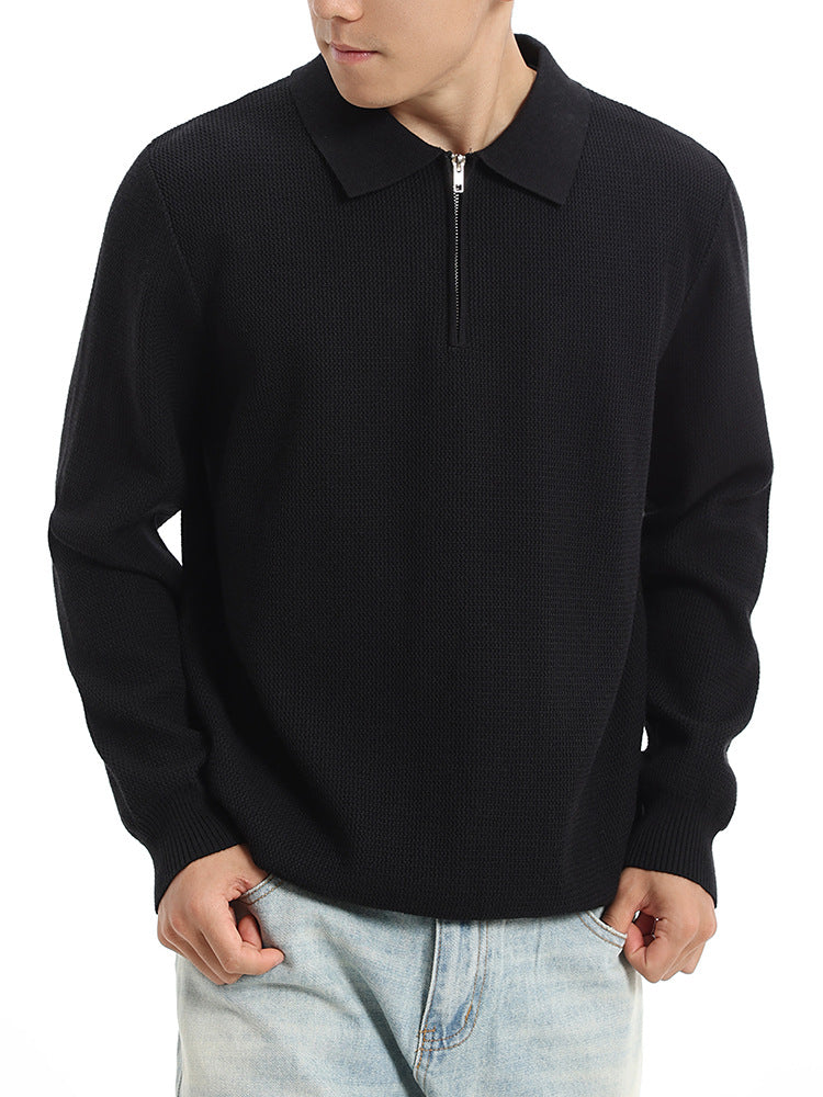 Mens Long Sleeve Knitted Polo Shirt