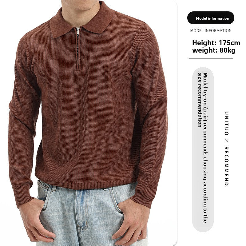 Mens Long Sleeve Knitted Polo Shirt