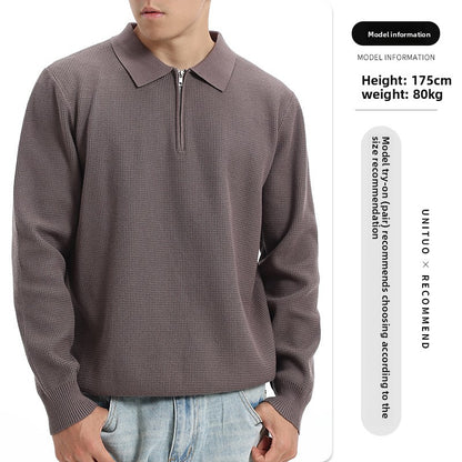 Mens Long Sleeve Knitted Polo Shirt