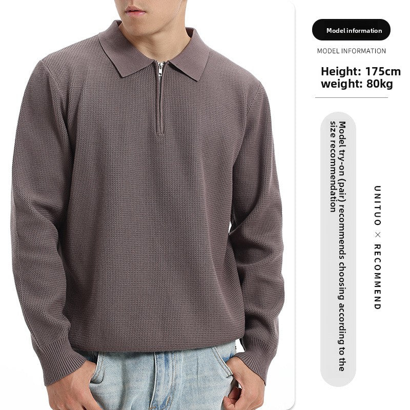 Mens Long Sleeve Knitted Polo Shirt