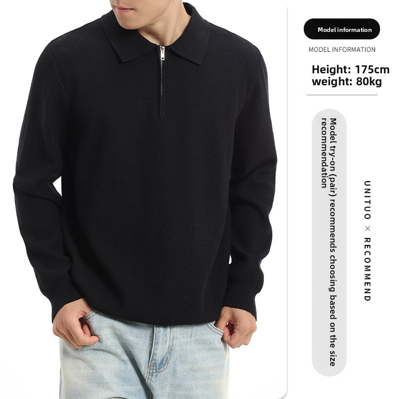 Mens Long Sleeve Knitted Polo Shirt