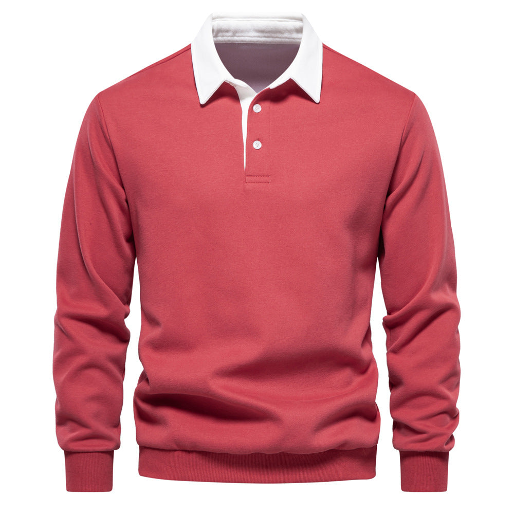 Mens Long Sleeve Polo Collar Sweatshirt