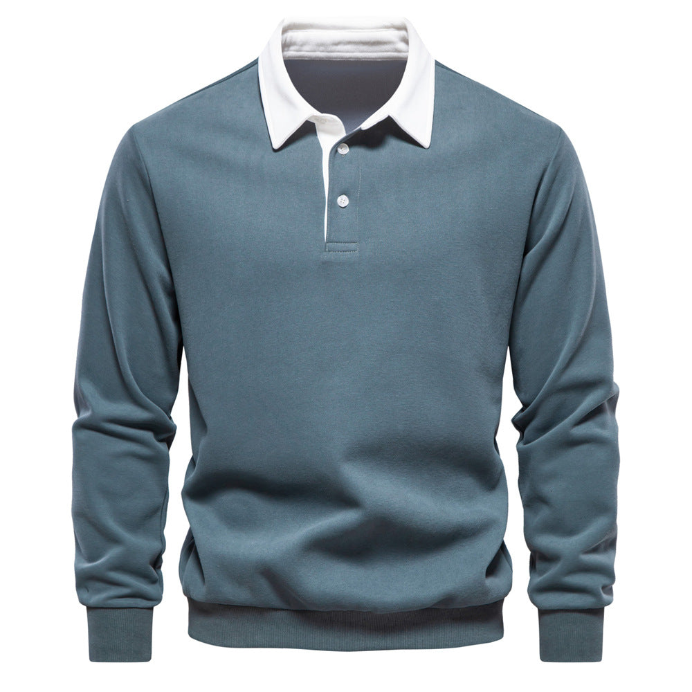 Mens Long Sleeve Polo Collar Sweatshirt