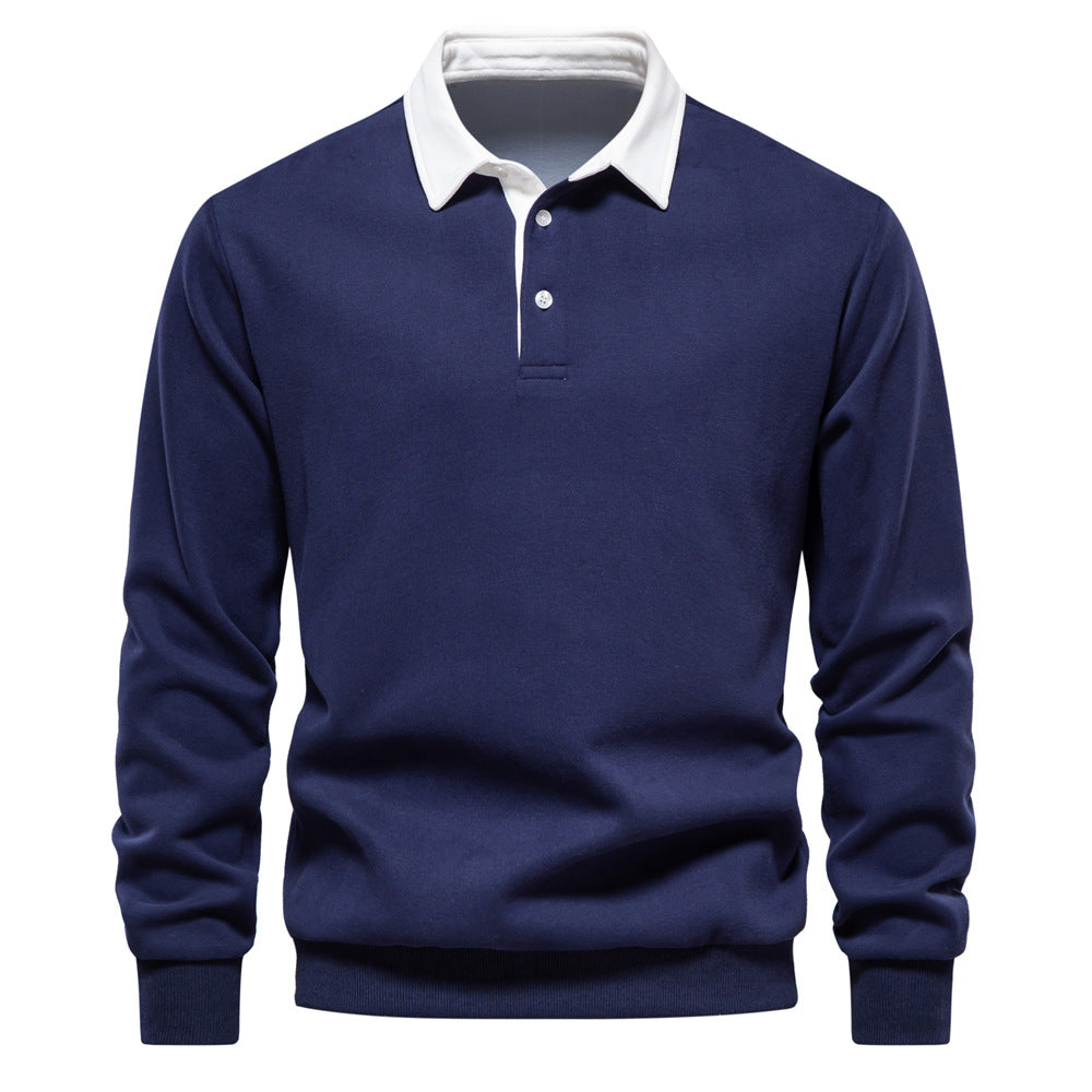Mens Long Sleeve Polo Collar Sweatshirt