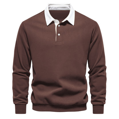Mens Long Sleeve Polo Collar Sweatshirt