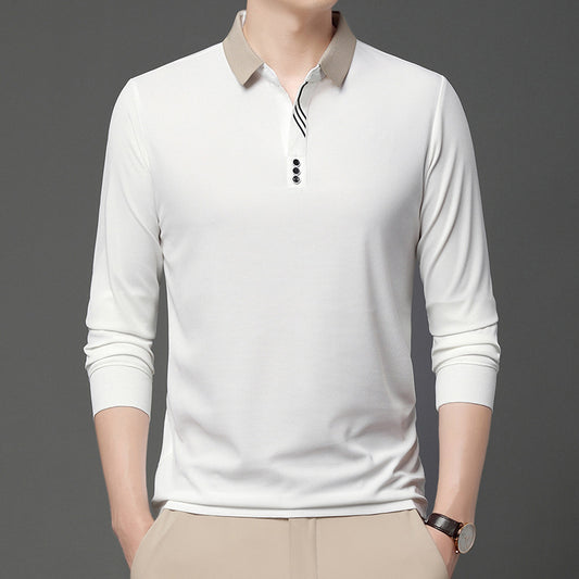 Mens Long Sleeve Polo Shirt with Scissor Collar
