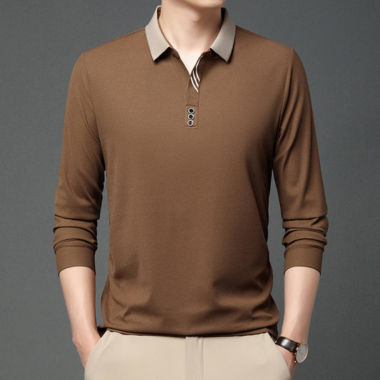 Mens Long Sleeve Polo Shirt with Scissor Collar