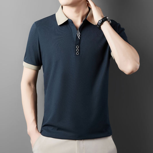 Mens Long Sleeve Polo Shirt with Scissor Collar