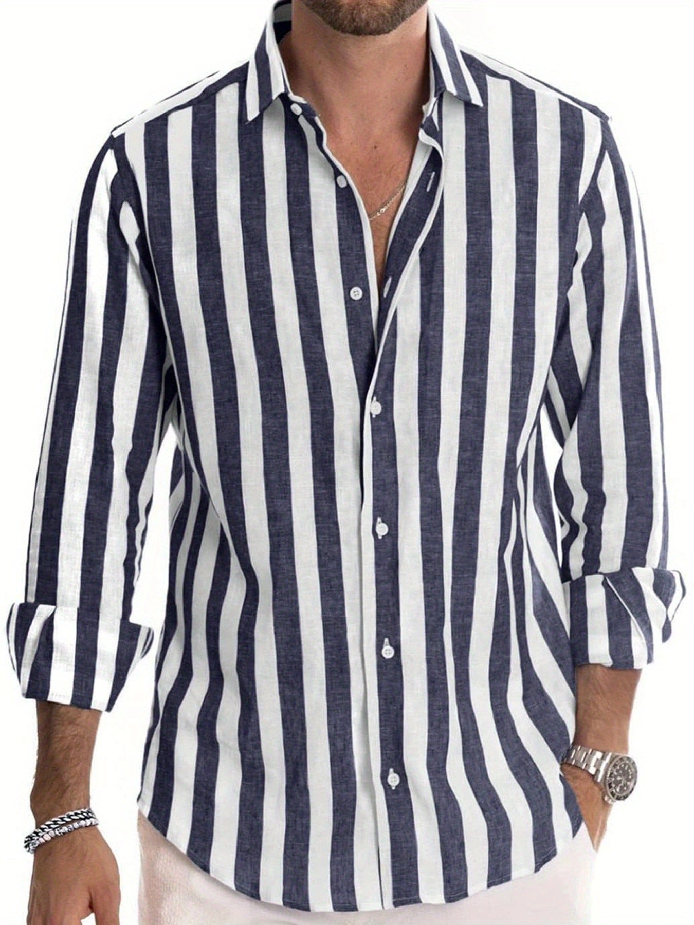 Mens Long Sleeve Striped Shirt