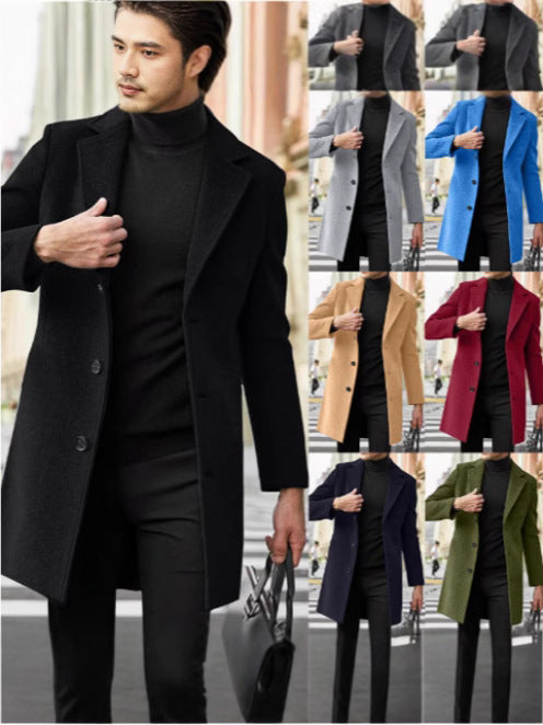 Mens Long Sleeve Wool Blend Trench Coat