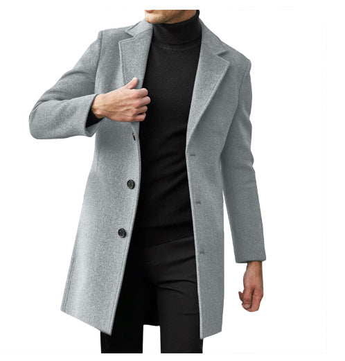 Mens Long Sleeve Wool Blend Trench Coat