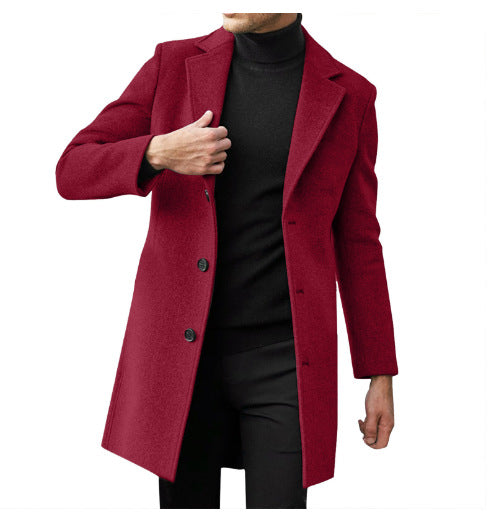 Mens Long Sleeve Wool Blend Trench Coat