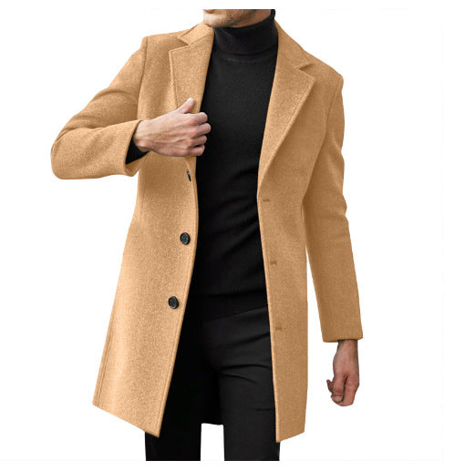 Mens Long Sleeve Wool Blend Trench Coat