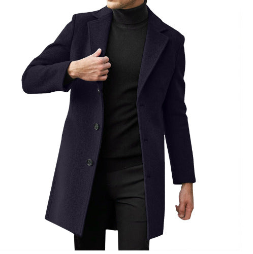 Mens Long Sleeve Wool Blend Trench Coat