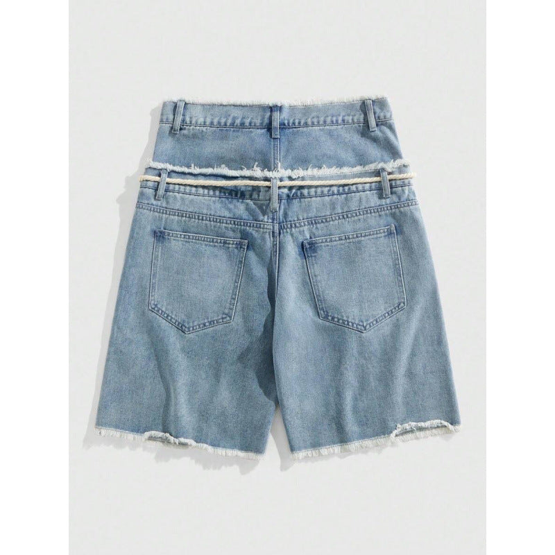 Mens Loose Fit Denim Pants with Diamond Decoration