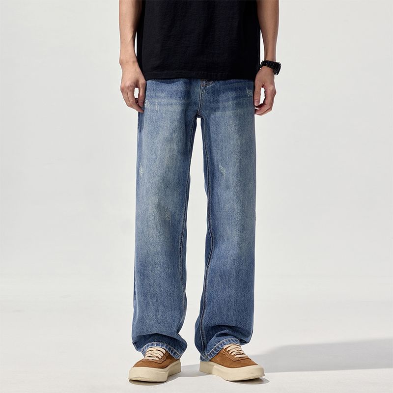 Mens Loose Fit Denim Wide Leg Pants