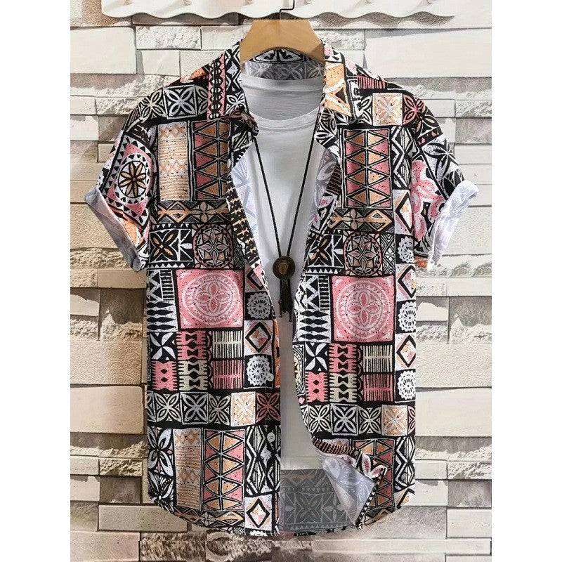 Mens Loose Fit Digital Print Short Sleeve Shirt